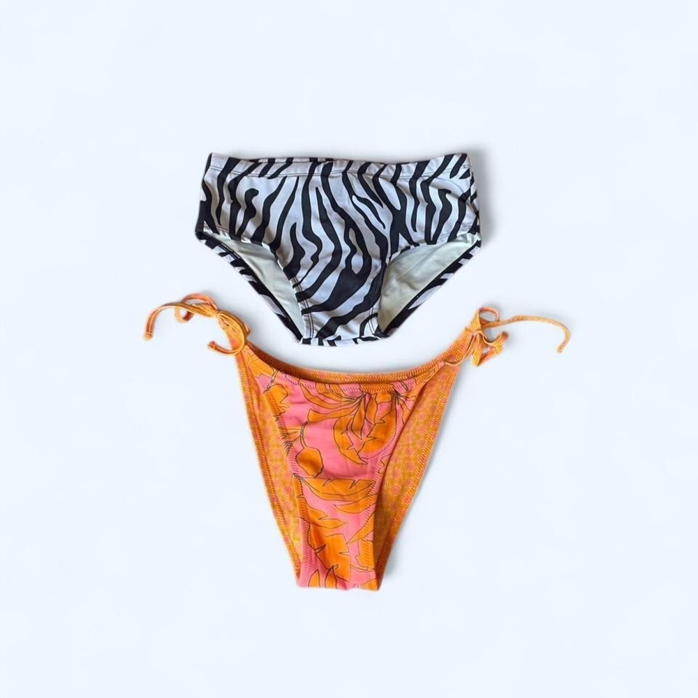 Multicoloured bikini bottoms set of 2 zebra and floral pink/orange size M